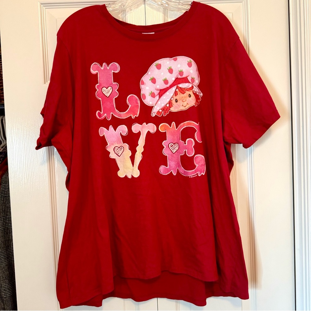 LOVE Strawberry Shortcake Short Sleeve Graphic TShirt Red XXL 3XL Tee Cotton